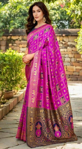 Mayawye Women's Silk Blend Woven Zari Work Saree With Unstitched Blouse 5.5Mtr (Pink)
