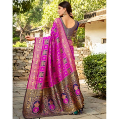 Mayawye Women's Silk Blend Woven Zari Work Saree With Unstitched Blouse 5.5Mtr (Pink)