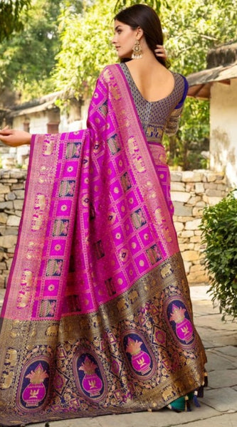 Mayawye Women's Silk Blend Woven Zari Work Saree With Unstitched Blouse 5.5Mtr (Pink)