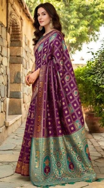 Mayawye Women's Silk Blend Woven Zari Work Saree With Unstitched Blouse 5.5Mtr (Purple)