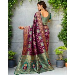 Mayawye Women's Silk Blend Woven Zari Work Saree With Unstitched Blouse 5.5Mtr (Purple)