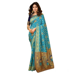 Mayawye Women's Silk Blend Woven Zari Work Saree With Unstitched Blouse 5.5Mtr (Rama)