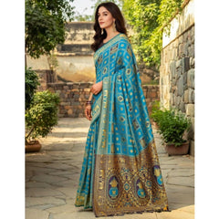 Mayawye Women's Silk Blend Woven Zari Work Saree With Unstitched Blouse 5.5Mtr (Rama)