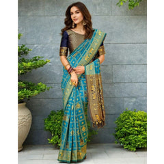 Mayawye Women's Silk Blend Woven Zari Work Saree With Unstitched Blouse 5.5Mtr (Rama)