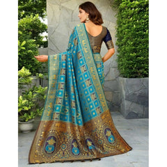 Mayawye Women's Silk Blend Woven Zari Work Saree With Unstitched Blouse 5.5Mtr (Rama)