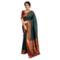 Mayawye Women's Silk Blend Zari Woven Saree With Unstitched Blouse 5.5Mtr (Green)