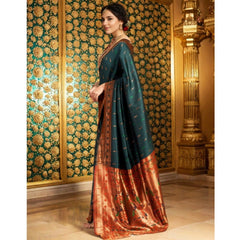 Mayawye Women's Silk Blend Zari Woven Saree With Unstitched Blouse 5.5Mtr (Green)