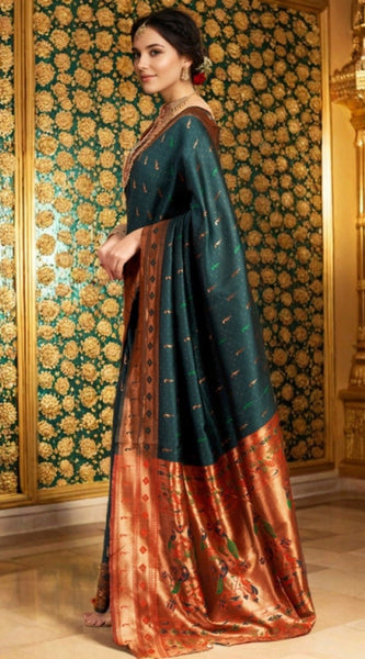 Mayawye Women's Silk Blend Zari Woven Saree With Unstitched Blouse 5.5Mtr (Green)
