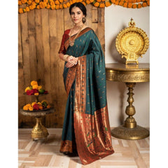 Mayawye Women's Silk Blend Zari Woven Saree With Unstitched Blouse 5.5Mtr (Green)