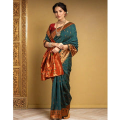 Mayawye Women's Silk Blend Zari Woven Saree With Unstitched Blouse 5.5Mtr (Green)