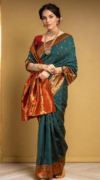 Mayawye Women's Silk Blend Zari Woven Saree With Unstitched Blouse 5.5Mtr (Green)