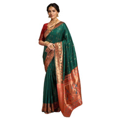 Mayawye Women's Silk Blend Zari Woven Saree With Unstitched Blouse 5.5Mtr (Green)