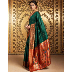 Mayawye Women's Silk Blend Zari Woven Saree With Unstitched Blouse 5.5Mtr (Green)