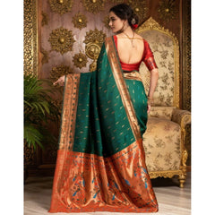 Mayawye Women's Silk Blend Zari Woven Saree With Unstitched Blouse 5.5Mtr (Green)