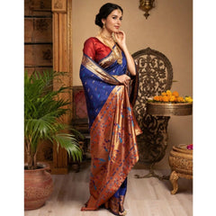 Mayawye Women's Silk Blend Zari Woven Saree With Unstitched Blouse 5.5Mtr (Navy)