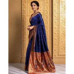 Mayawye Women's Silk Blend Zari Woven Saree With Unstitched Blouse 5.5Mtr (Navy)