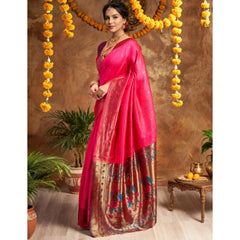 Mayawye Women's Silk Blend Zari Woven Saree With Unstitched Blouse 5.5Mtr (Pink)
