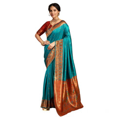 Mayawye Women's Silk Blend Zari Woven Saree With Unstitched Blouse 5.5Mtr (Rama)