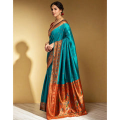 Mayawye Women's Silk Blend Zari Woven Saree With Unstitched Blouse 5.5Mtr (Rama)