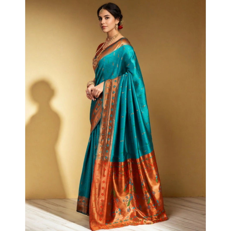 Mayawye Women's Silk Blend Zari Woven Saree With Unstitched Blouse 5.5Mtr (Rama)