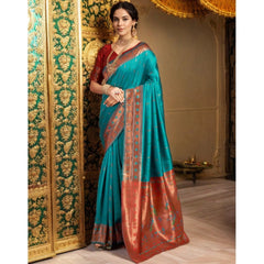 Mayawye Women's Silk Blend Zari Woven Saree With Unstitched Blouse 5.5Mtr (Rama)
