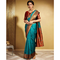 Mayawye Women's Silk Blend Zari Woven Saree With Unstitched Blouse 5.5Mtr (Rama)