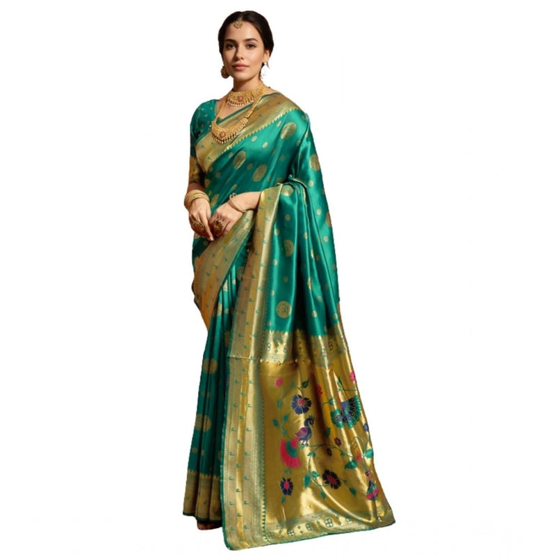 Mayawye Women's Silk Blend Paithani Saree With Unstitched Blouse 5.5Mtr (Green)