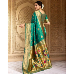 Mayawye Women's Silk Blend Paithani Saree With Unstitched Blouse 5.5Mtr (Green)