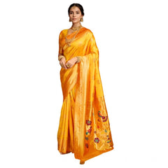 Mayawye Women's Silk Blend Paithani Saree With Unstitched Blouse 5.5Mtr (Mustard)