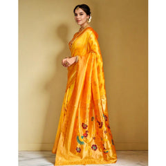 Mayawye Women's Silk Blend Paithani Saree With Unstitched Blouse 5.5Mtr (Mustard)