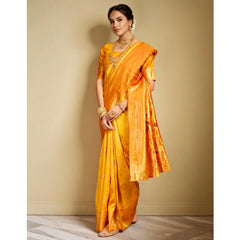 Mayawye Women's Silk Blend Paithani Saree With Unstitched Blouse 5.5Mtr (Mustard)