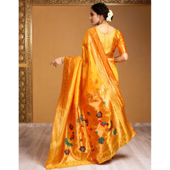 Mayawye Women's Silk Blend Paithani Saree With Unstitched Blouse 5.5Mtr (Mustard)