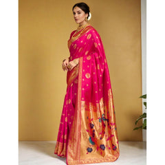 Mayawye Women's Silk Blend Paithani Saree With Unstitched Blouse 5.5Mtr (Pink)