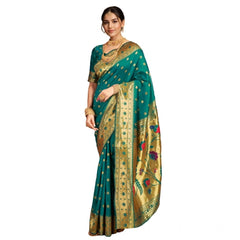 Mayawye Women's Silk Blend Woven Saree With Unstitched Blouse 5.5Mtr (Green)