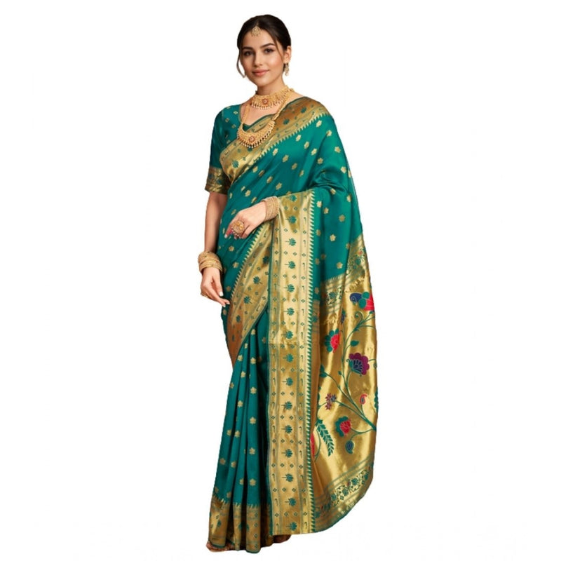 Mayawye Women's Silk Blend Woven Saree With Unstitched Blouse 5.5Mtr (Green)