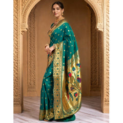 Mayawye Women's Silk Blend Woven Saree With Unstitched Blouse 5.5Mtr (Green)