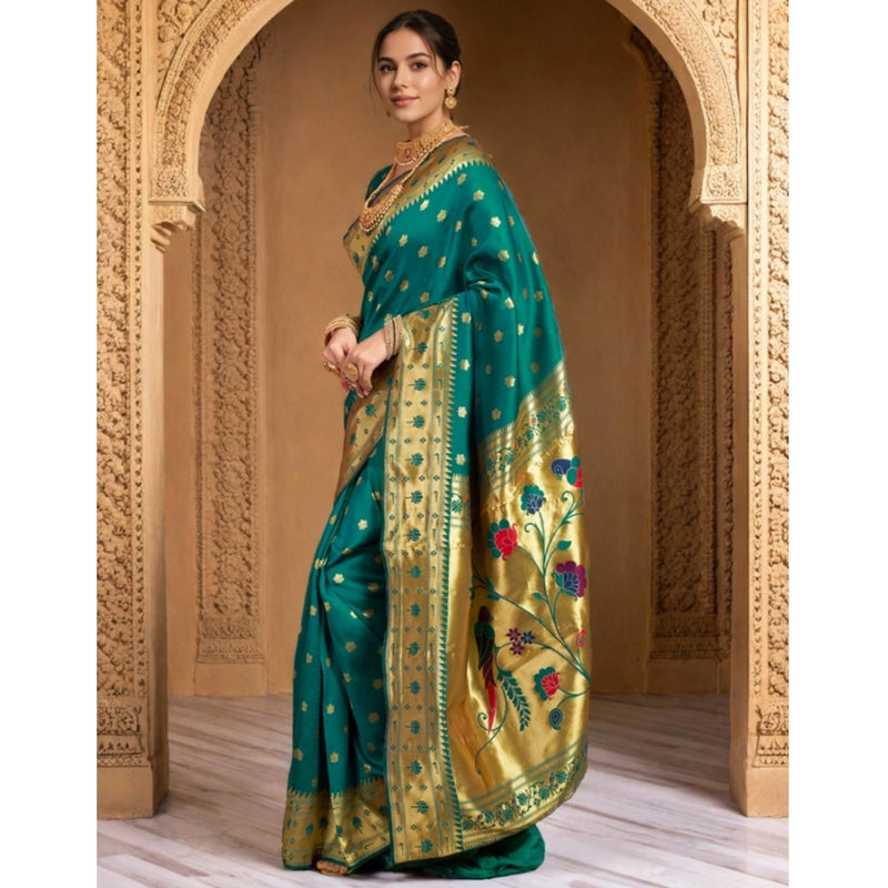 Mayawye Women's Silk Blend Woven Saree With Unstitched Blouse 5.5Mtr (Green)