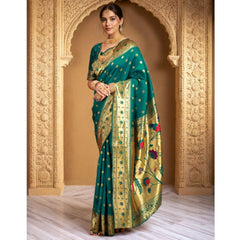Mayawye Women's Silk Blend Woven Saree With Unstitched Blouse 5.5Mtr (Green)