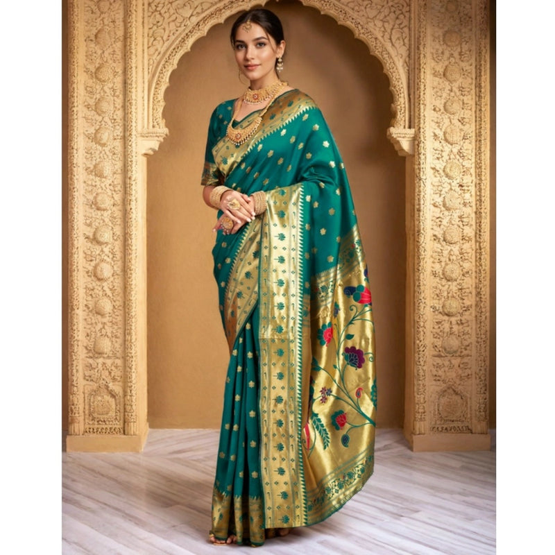 Mayawye Women's Silk Blend Woven Saree With Unstitched Blouse 5.5Mtr (Green)