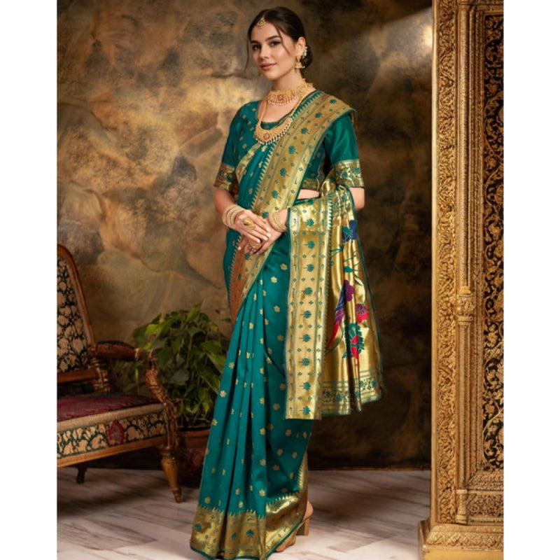 Mayawye Women's Silk Blend Woven Saree With Unstitched Blouse 5.5Mtr (Green)