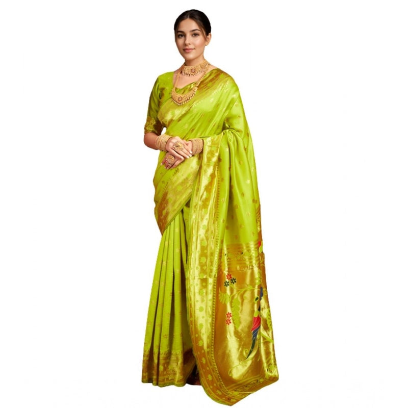 Mayawye Women's Silk Blend Woven Saree With Unstitched Blouse 5.5Mtr (Lime-Green)