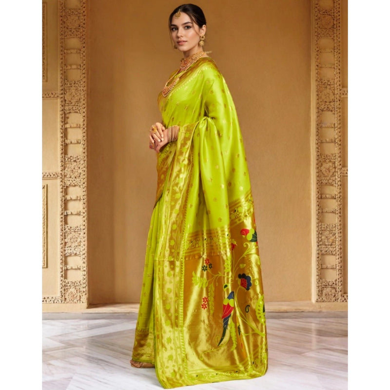 Mayawye Women's Silk Blend Woven Saree With Unstitched Blouse 5.5Mtr (Lime-Green)