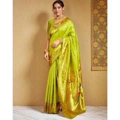 Mayawye Women's Silk Blend Woven Saree With Unstitched Blouse 5.5Mtr (Lime-Green)