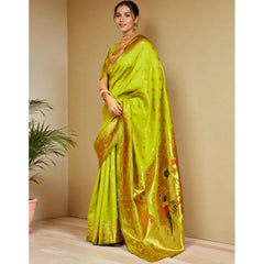 Mayawye Women's Silk Blend Woven Saree With Unstitched Blouse 5.5Mtr (Lime-Green)