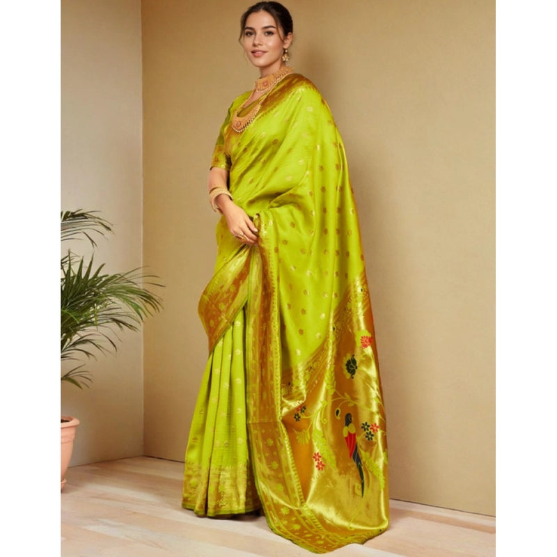 Mayawye Women's Silk Blend Woven Saree With Unstitched Blouse 5.5Mtr (Lime-Green)