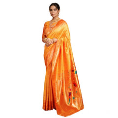 Mayawye Women's Silk Blend Woven Saree With Unstitched Blouse 5.5Mtr (Orange)