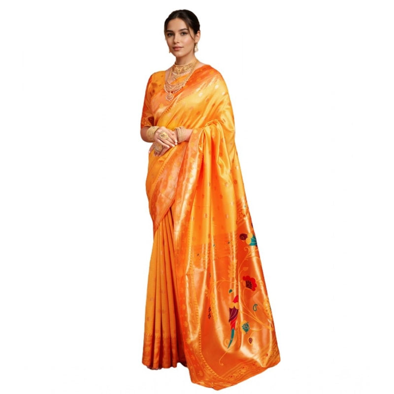 Mayawye Women's Silk Blend Woven Saree With Unstitched Blouse 5.5Mtr (Orange)