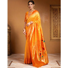 Mayawye Women's Silk Blend Woven Saree With Unstitched Blouse 5.5Mtr (Orange)
