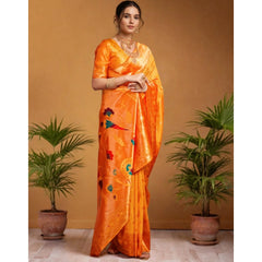 Mayawye Women's Silk Blend Woven Saree With Unstitched Blouse 5.5Mtr (Orange)