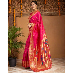 Mayawye Women's Silk Blend Woven Saree With Unstitched Blouse 5.5Mtr (Pink)